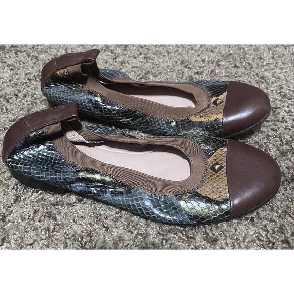 Anyi Lu Leather Ballet Flats 35.5 US 5.5 Snakeskin Brown Green Handmade Italy - Picture 1 of 5